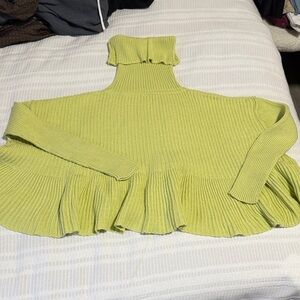 Free People Lime Green Ruffled Turtleneck Sweater